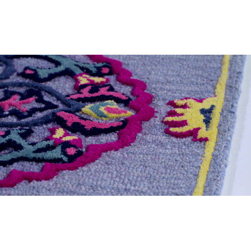 Bungalow Rose Blokzijl Oriental Handmade Tufted Wool Area Rug in Blue